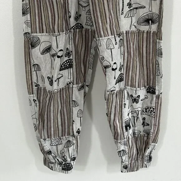 Rising International Mushroom Print Pants Size Medium Patchwork Pockets Pull On - Picture 3 of 10